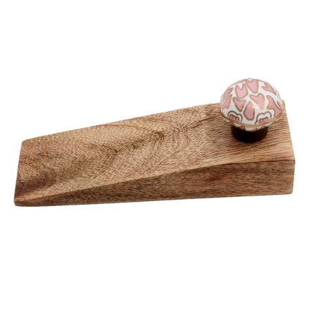 Pink Hexagon Small Ceramic Wooden Door Stopper
